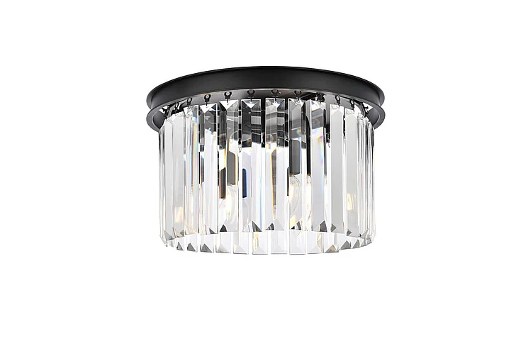 Elegant Sydney 3 Light Matte Black Flush Mount Clear Royal Cut Crystal 1238F16MB/RC