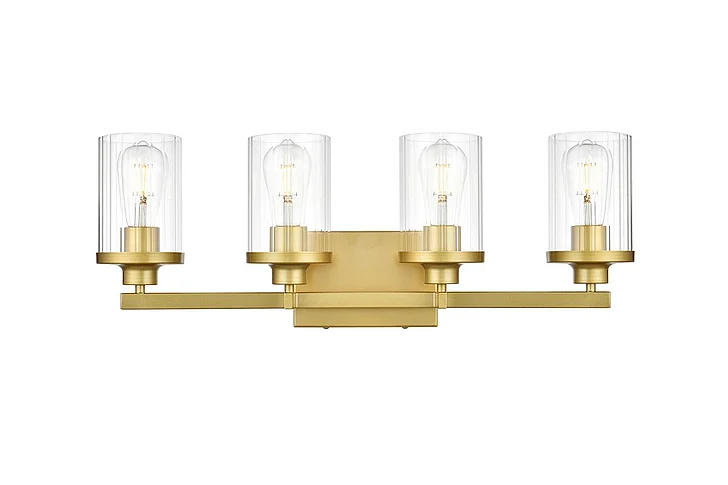 Elegant Saanvi 4 Light Brass and Clear Bath Sconce LD7316W25BRA