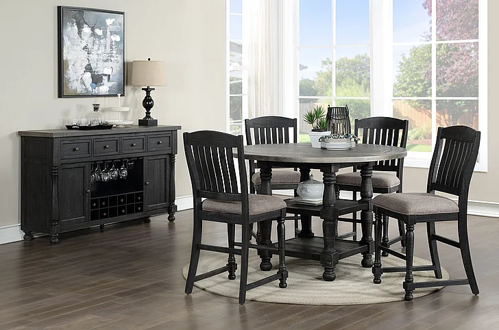 Avalon Furniture D511 5pcs Counter Dining Room Set in Distressed Gray and Weathered Washed Black