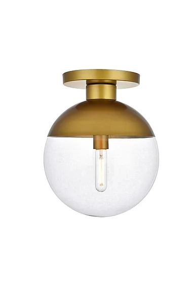 Elegant Eclipse 1 Light Brass Flush Mount with Clear Glass LD6061BR