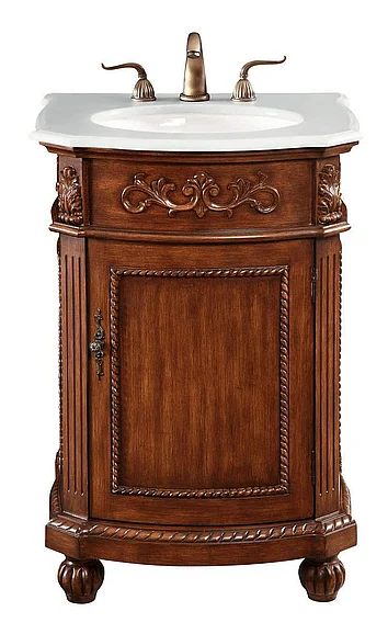 Elegant 24 In. Single Bathroom Vanity in Brown with Ivory White Engineered Marble VF-1009-VW