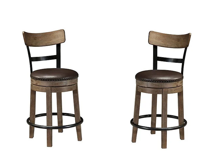 Pinnadel Upholstered Counter Height Swivel Barstool (Set of 2) in Light Brown D542-124 FedEx/UPS