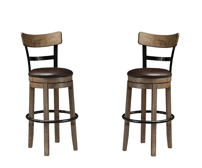 Pinnadel Tall Upholstered Swivel Barstool (Set of 2) in Light Brown D542-130 FedEx/UPS