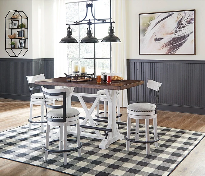 Valebeck 5-Piece Rectangular Counter Dining Room Set in White/Brown