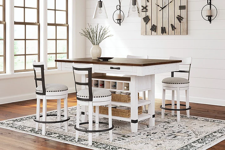 Valebeck 5-Piece Rectangular Counter Height Dining Room Set in White/Brown