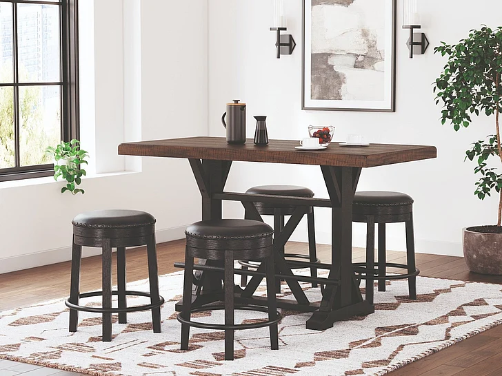 Valebeck 5-Piece Rectangular Counter Dining Room Set in Black/Brown