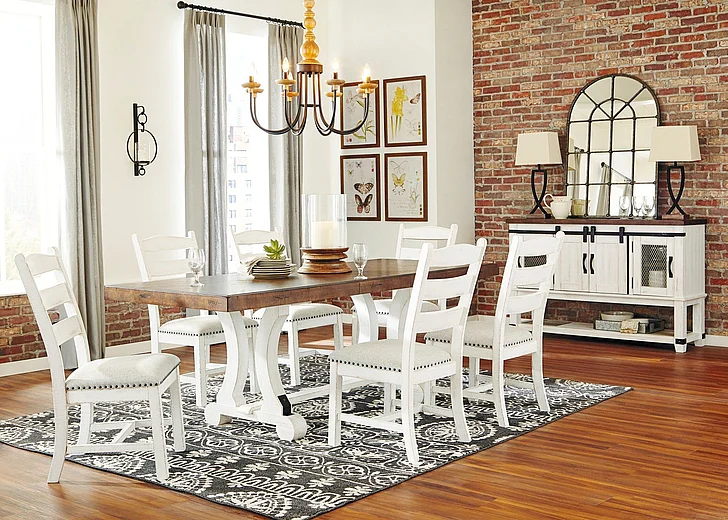 Valebeck 7-Piece Casual Dining Room Set in White/Brown