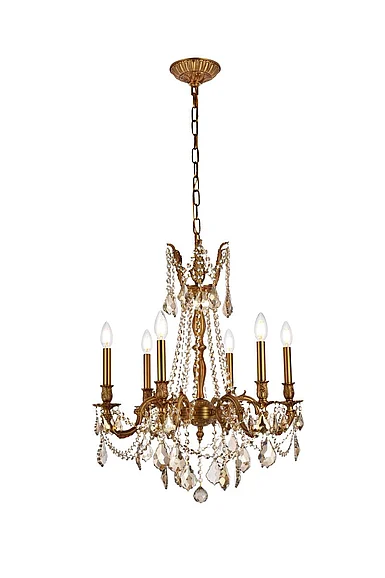 Elegant Rosalia 6 Light French Gold Chandelier Golden Teak (Smoky) Royal Cut Crystal 9206D23FG-GT/RC