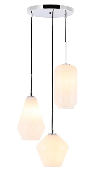 Elegant Gene 3 Light Chrome and Frosted White Glass Pendant LD2269C