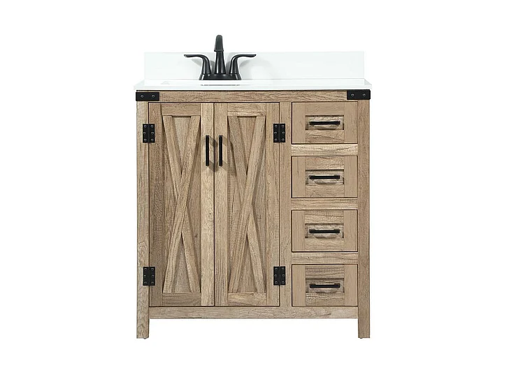 Elegant 32 In. Single Bathroom Vanity in Natural Oak with Backsplash VF90232NT-BS