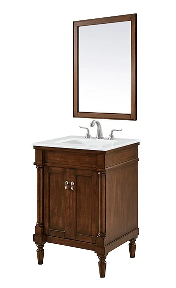 Elegant 24 In. Single Bathroom Vanity in Walnut with Ivory White Engineered Marble VF13024WT-VW