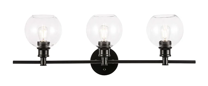 Elegant Collier 3 Light Black and Clear Glass Wall Sconce LD2318BK