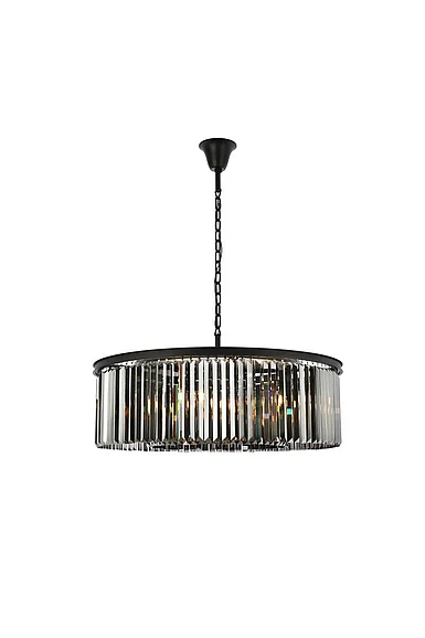 Elegant Sydney 10 Light Matte Black Chandelier Silver Shade (Grey) Royal Cut Crystal 1238G43MB-SS/RC