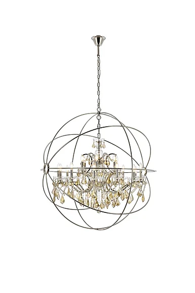 Elegant Geneva 18 Light Polished Nickel Chandelier Golden Teak (Smoky) Royal Cut Crystal 1130G43PN-GT/RC