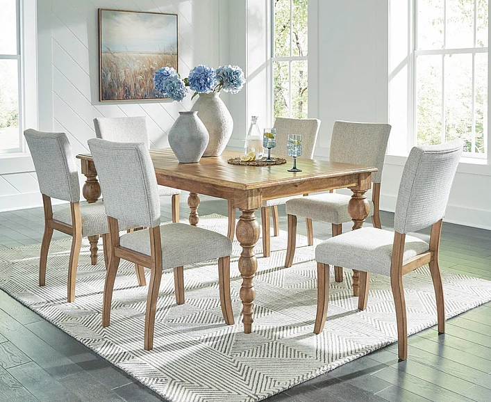 Rybergston 7-Piece Casual Dining Table Set in Light Brown