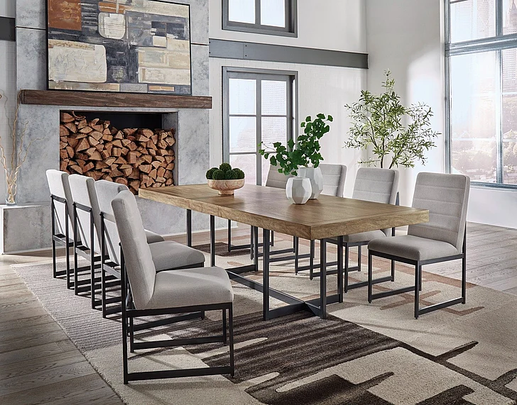 Tomtyn 9-Piece Casual Dining Room Set in Light Brown