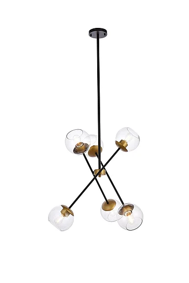 Elegant Axl 24 In. Pendant in Black and Brass with Clear Shade LD656D24BRK CLOSEOUT