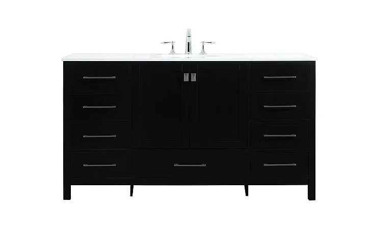 Elegant 60 In. Single Bathroom Vanity in Black VF18860BK