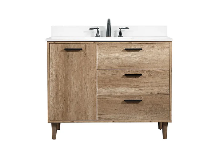 Elegant 42 In. Single Bathroom Vanity in Natural Oak with Backsplash VF47042NT-BS