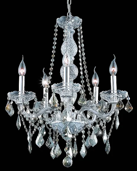 Elegant Verona 5 Light Chrome Chandelier Golden Teak (Smoky) Royal Cut Crystal V7855D21C-GT/RC