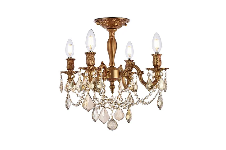 Elegant Rosalia 4 Light French Gold Flush Mount Golden Teak (Smoky) Royal Cut Crystal 9204F17FG-GT/RC