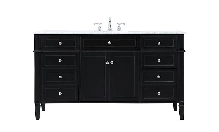 Elegant 60 In. Single Bathroom Vanity in Black VF12560BK