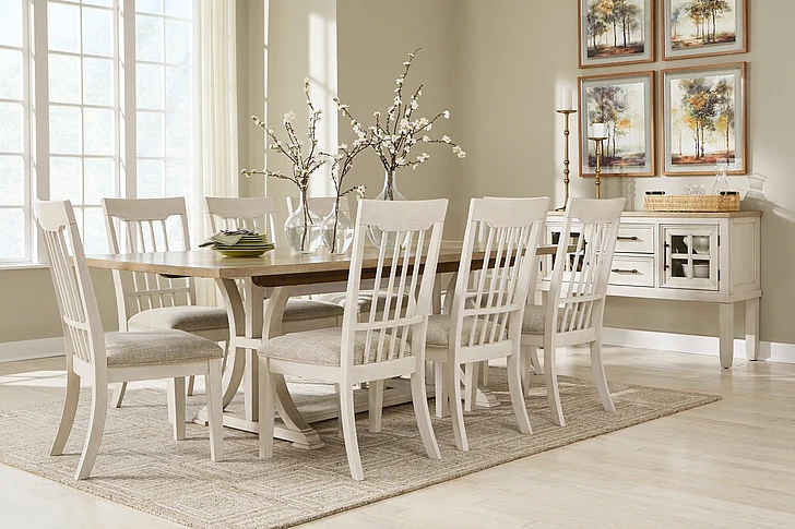 Shaybrock 9-Piece Casual Dining Room Set in Antique White/Brown