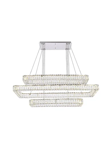 Elegant Monroe 50 In. Led Triple Rectangle Pendant in Chrome 3504G50L3C