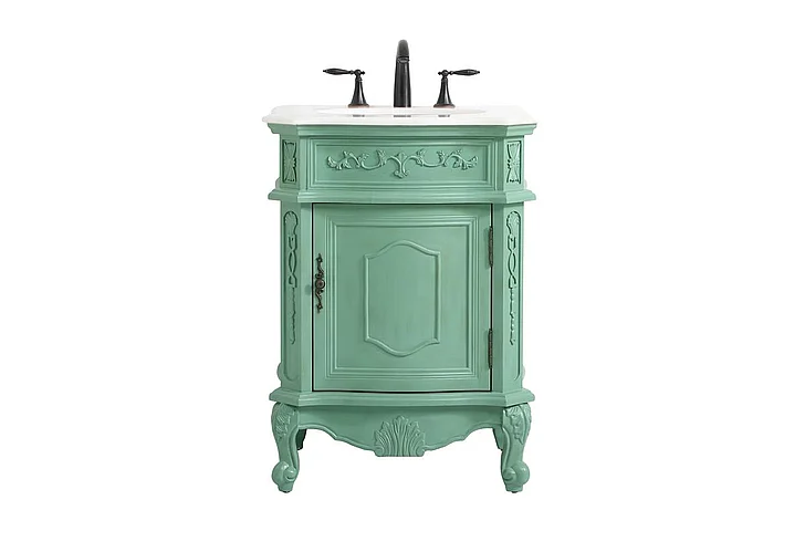 Elegant 24 In. Single Bathroom Vanity in Vintage Mint with Ivory White Engineered Marble VF-1031VM-VW