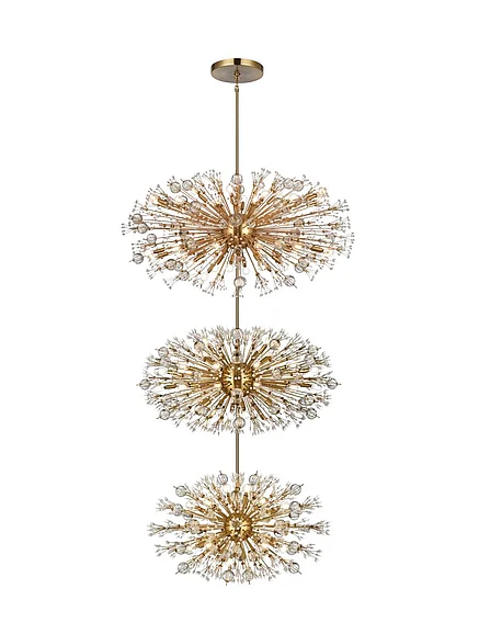 Elegant Vera 50 In. Three Tiers Crystal Starburst Chandelier in Satin Gold 2500G50L3SG