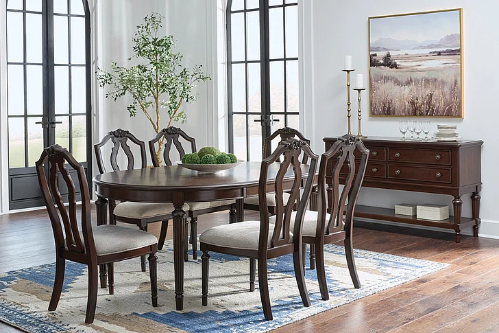 Lavinton 7-Piece Extension Dining Table Set in Brown