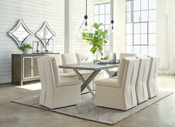 Krystanza 9-Piece Rectangular Dining Table Set in Weathered Gray
