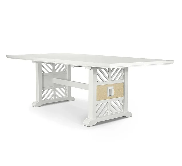Sea Winds (Lineage) Miramar Extendable Trestle Dining Table with Self Storing Leaf in Sand and Stark White D77786-SAND