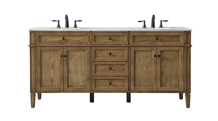 Elegant 72 In. Double Bathroom Vanity in Driftwood VF12572DDW