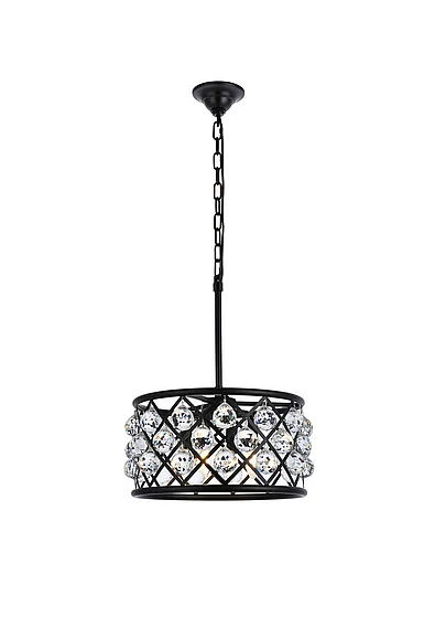 Elegant Madison 4 Light Matte Black Pendant Clear Royal Cut Crystal 1214D16MB/RC