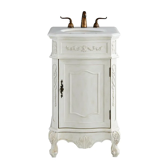 Elegant 21 In. Single Bathroom Vanity in Antique White with Ivory White Engineered Marble VF10121AW-VW