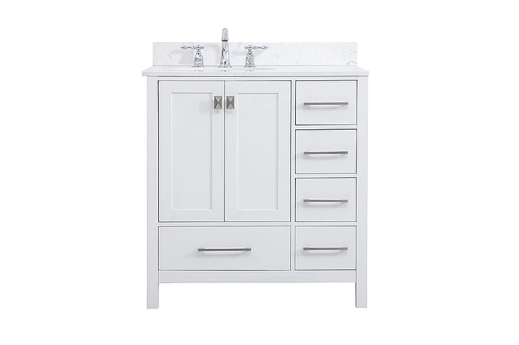 Elegant 32 In. Single Bathroom Vanity in White with Backsplash VF18832WH-BS