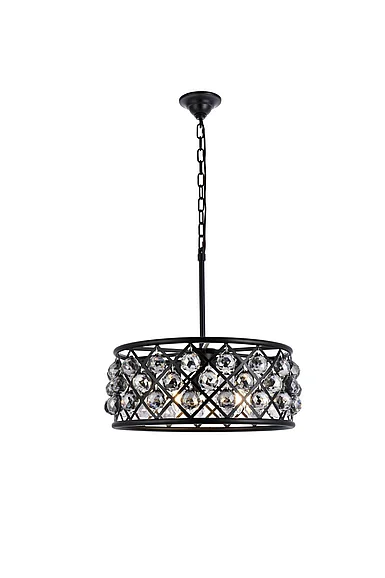 Elegant Madison 5 Light Matte Black Chandelier Silver Shade (Grey) Royal Cut Crystal 1214D20MB-SS/RC