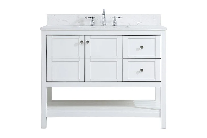 Elegant 42 In. Single Bathroom Vanity in White with Backsplash VF16442WH-BS