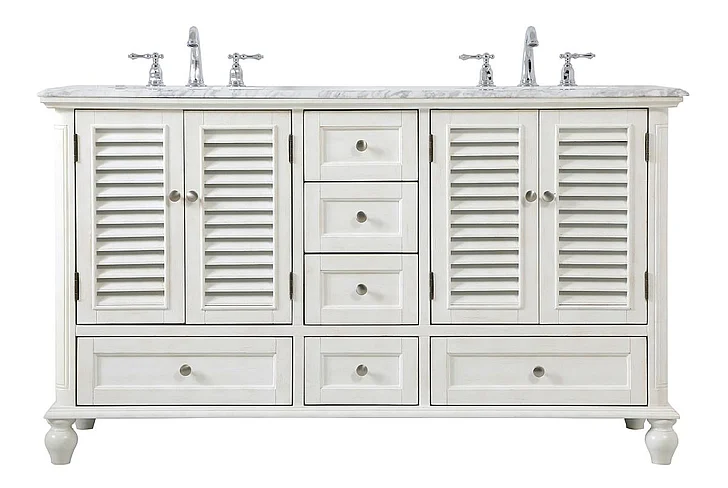Elegant 60 In. Double Bathroom Vanity in Antique White VF30560DAW