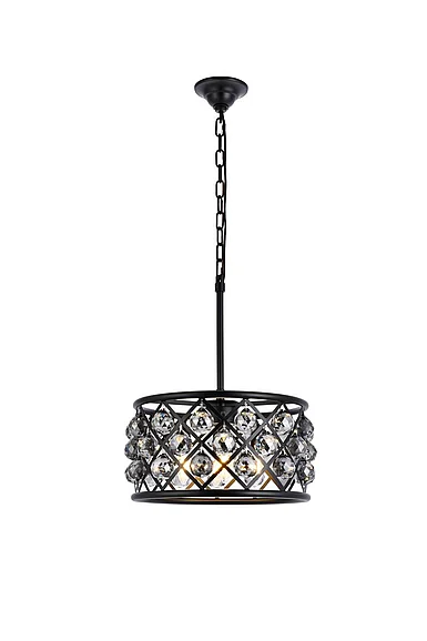 Elegant Madison 4 Light Matte Black Pendant Silver Shade (Grey) Royal Cut Crystal 1214D16MB-SS/RC
