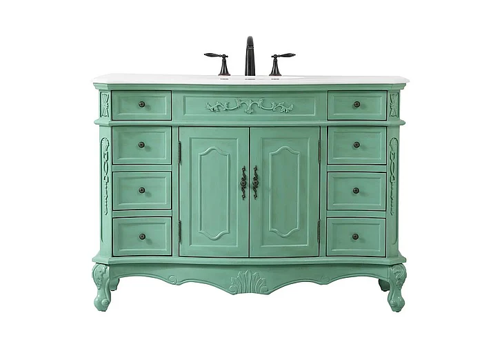 Elegant 48 In. Single Bathroom Vanity in Vintage Mint with Ivory White Engineered Marble VF10148VM-VW