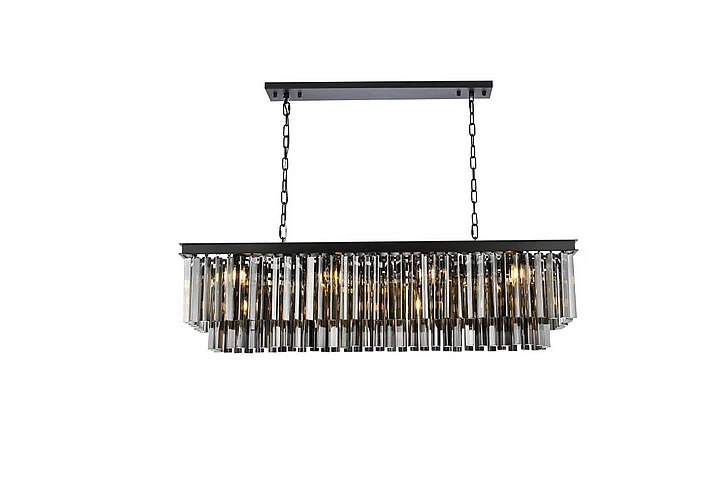 Elegant Sydney 12 Light Matte Black Chandelier Silver Shade (Grey) Royal Cut Crystal 1202D50MB-SS/RC