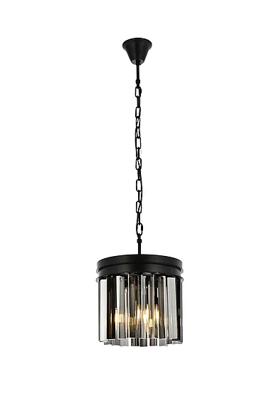 Elegant Sydney 3 Light Matte Black Pendant Silver Shade (Grey) Royal Cut Crystal 1208D12MB-SS/RC