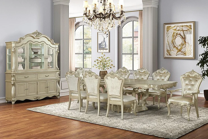 New Classic Monique 9pc Dining Room Set in Champagne