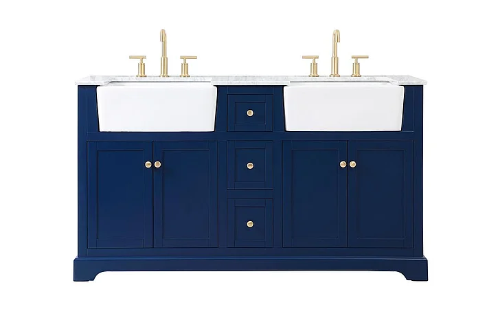 Elegant 60 In. Double Bathroom Vanity in Blue VF60260DBL