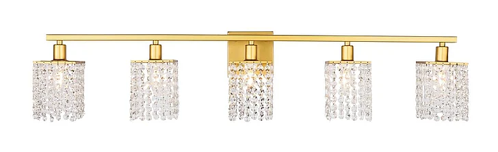 Elegant Phineas 5 Light Brass and Clear Crystals Wall Sconce LD7014BR