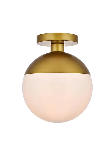 Elegant Eclipse 1 Light Brass Flush Mount with Frosted White Glass LD6066BR