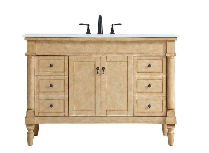 Elegant 48 In. Single Bathroom Vanity in Antique Beige with Ivory White Engineered Marble VF13048AB-VW