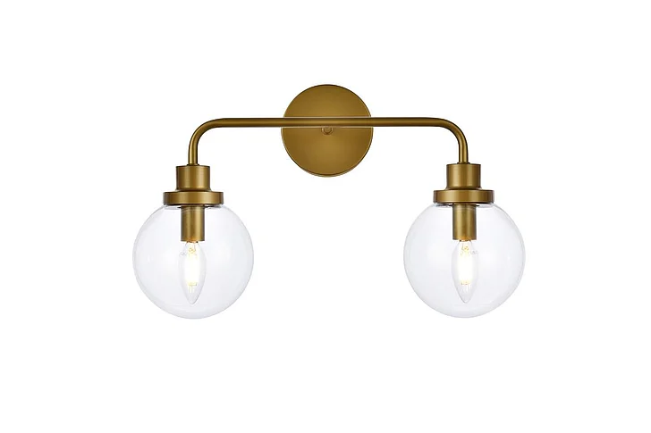 Elegant Hanson 2 Lights Bath Sconce in Brass with Clear Shade LD7033W19BR